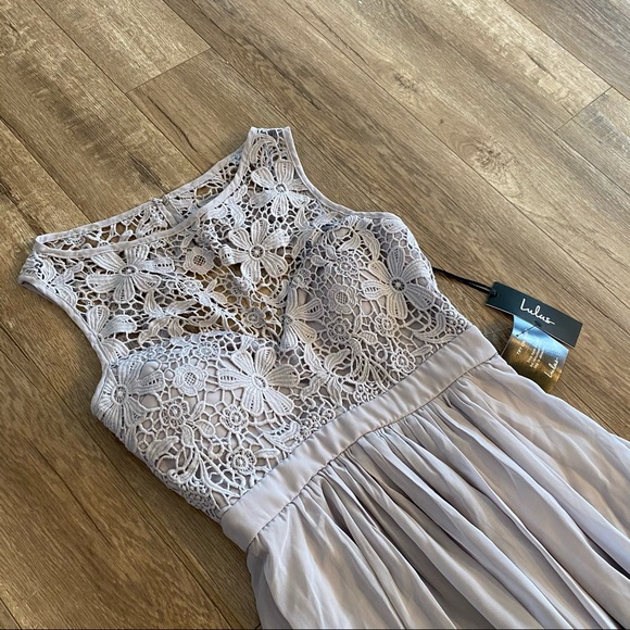 Lulus So Far Gown Lace Grey Maxi Dress - Picture 7 of 10
